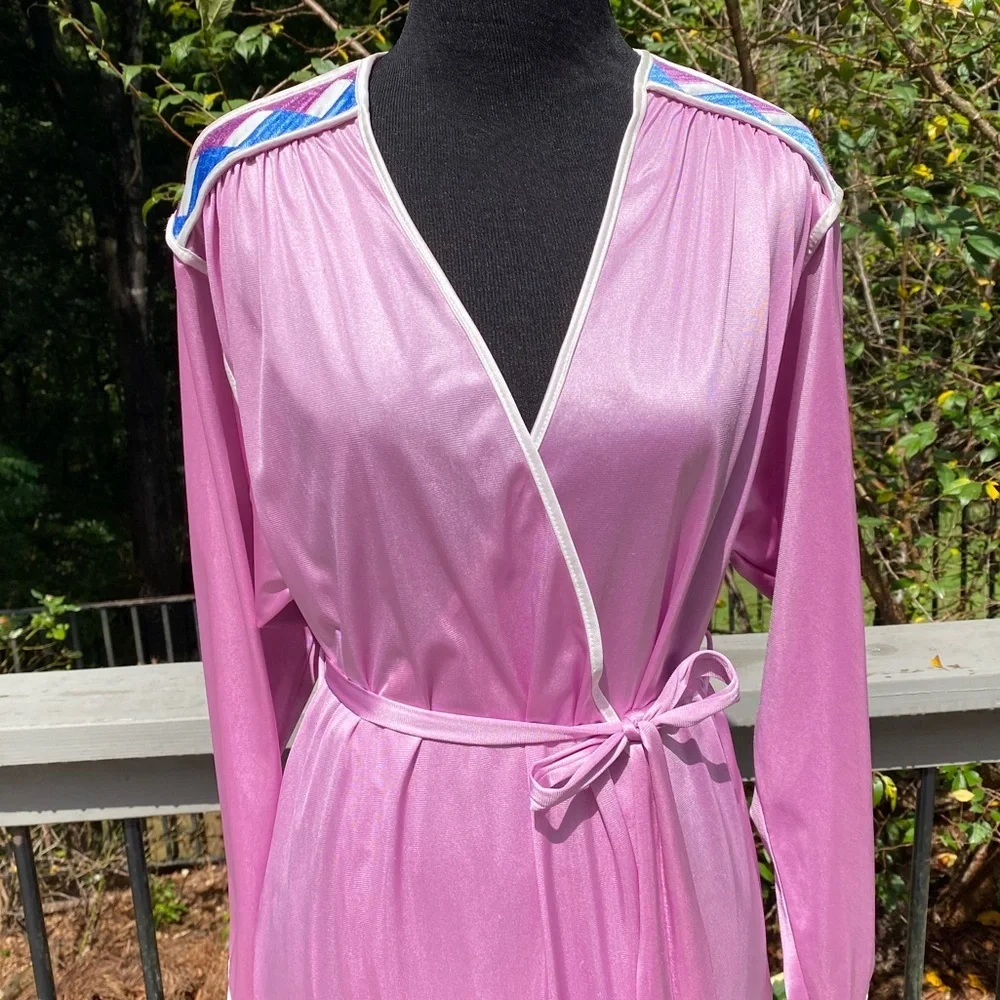Vintage 80s Does 30s Art Deco Dressing Gown Maxi Kimono Glammy Lingerie - Picture 6 of 12
